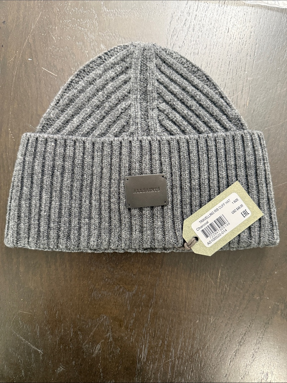 AllSaints Gray Ribbed Knit Beanie